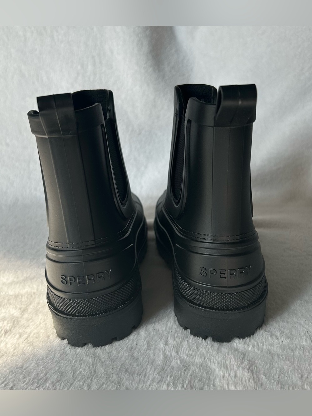 Sperry Big Kid size 1 Chelsea Black Pull-on Preppy Coastal Rain Duck Boots - Picture 3 of 7